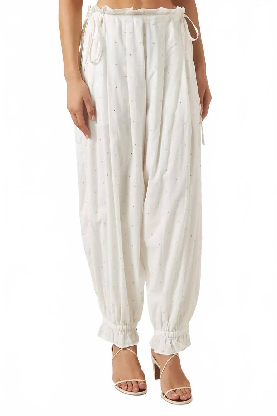 NEW CONIGLIO ruffle hem harem pant in white